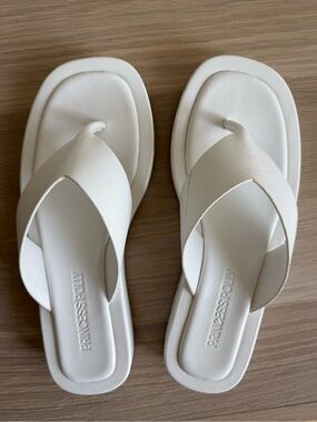 Princess Polly White Square-Toe Thong Slide Sandals
